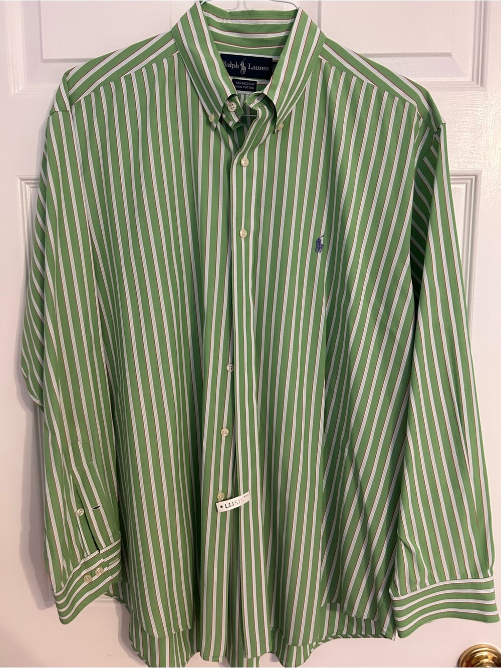 Ralph Lauren Green and White Striped Button-Down Shirt